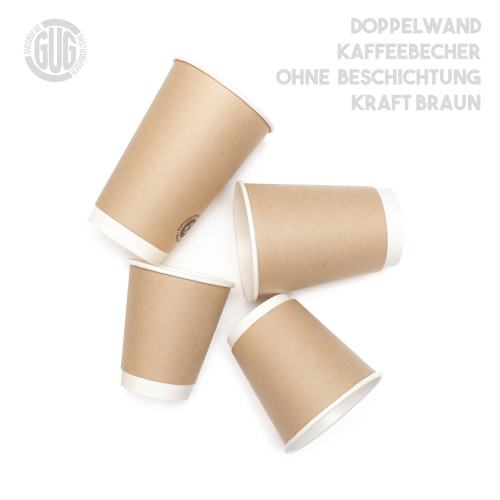 Doppelwand - Kaffeebecher natur braun 0,3L/12oz Ø 9,0cm ohne Beschichtung - Pappbecher to go